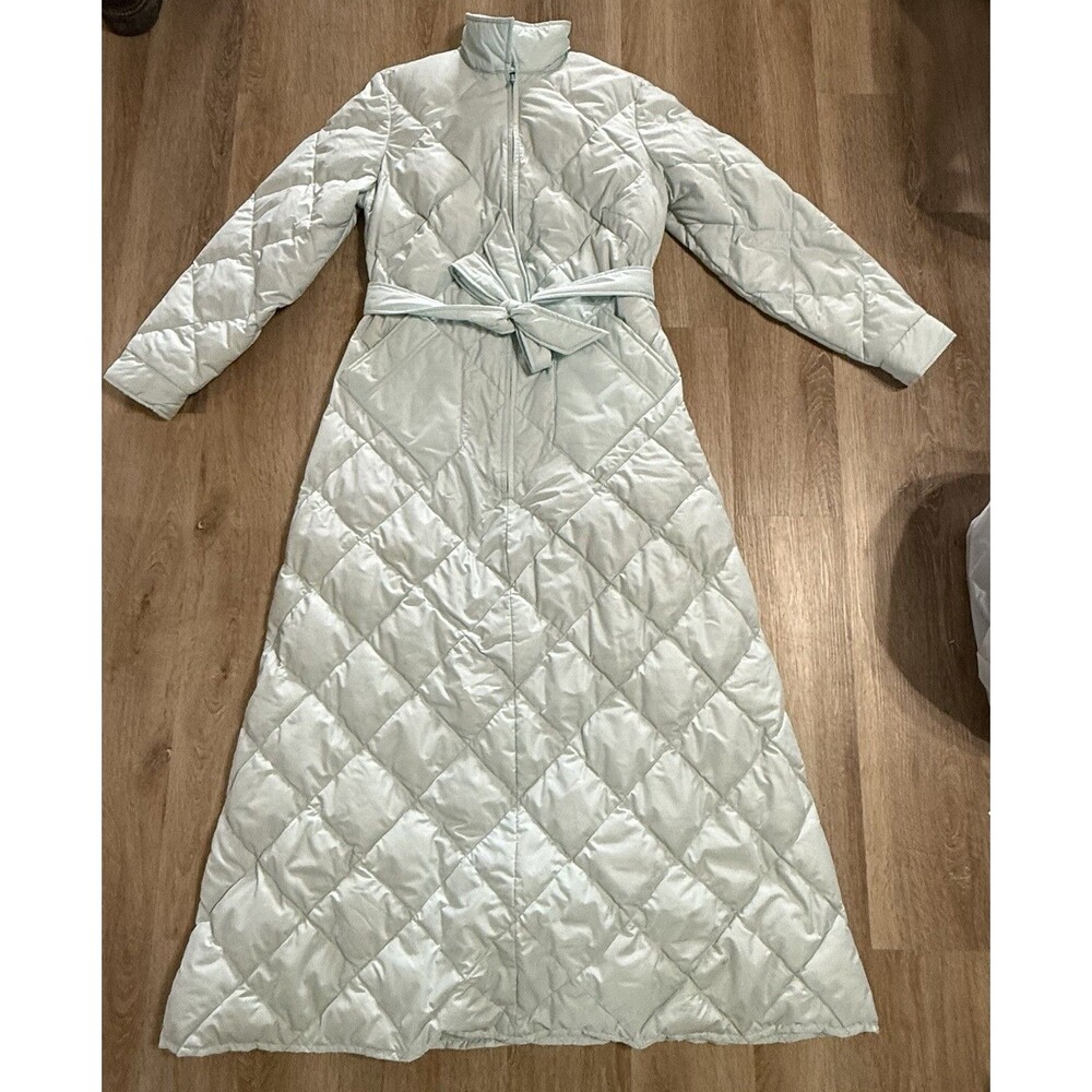 VTG Eddie Bauer Long Goose Down Filled Coat Light Blue Belted Maxi Jacket Small